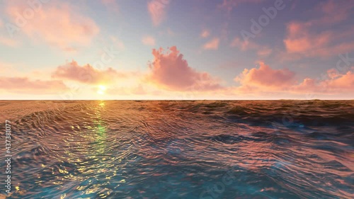 Beautiful tranquil natural vacation seascape with scenic ocean waves in tropical environment, deep clear transparent pure blue water background. A summer travel in paradise, peaceful 3D render
