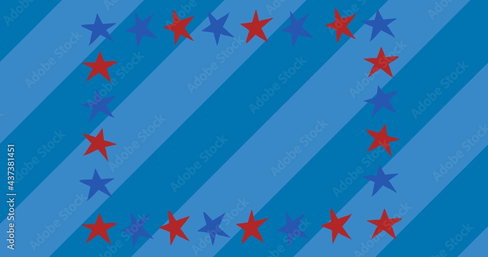 Fototapeta premium Composition of american flag decorated stars on blue background