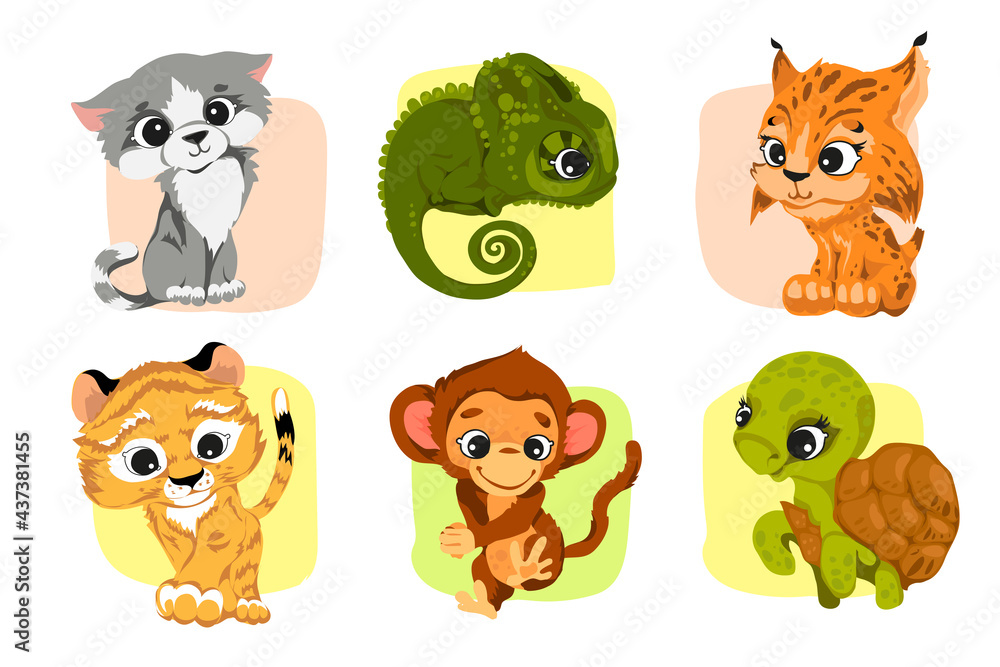 Set of characters in cartoon style, fun and attractive animals. Vector ...