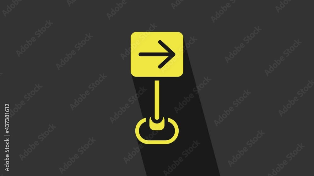 Yellow Traffic sign turn right warning attention icon isolated on grey background. Traffic rules and safe driving. 4K Video motion graphic animation Yellow Traffic sign turn right warning attention icon isolated on grey background. Traffic rules and safe driving. 4K Video motion graphic animation
