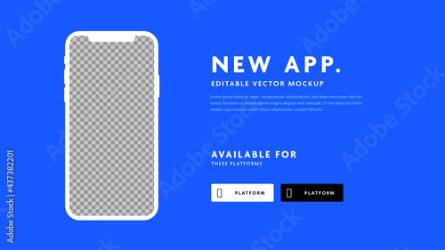clean business smartphone template for mobile sellers, for apps promotion, application marketing with blue background, white phone frame layout