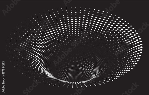 Tunnel or wormhole. Digital wireframe tunnel. 3D tunnel grid. Abstract Background