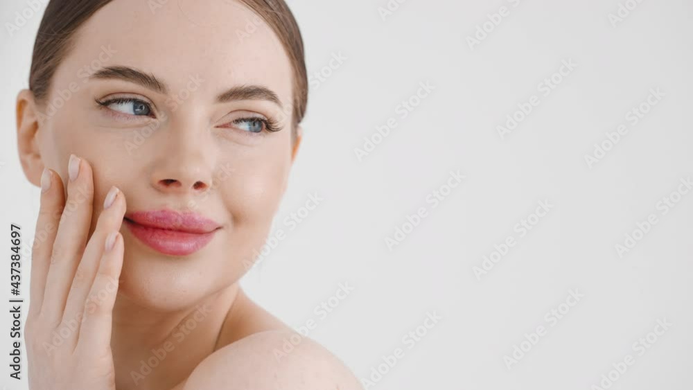 Beautiful woman face healthy skin beauty concept close up female lips eyes Beautiful woman face healthy skin beauty concept close up female lips eyes