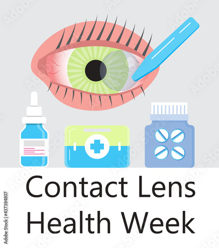 Contact lens health week in August. Glaucoma treatment illustratation vector.