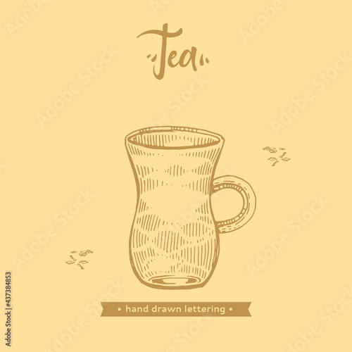 Hand-drawn lettering tea jug on the beige background.