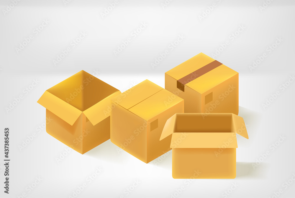 Fototapeta premium 3D style vector boxes in bright room