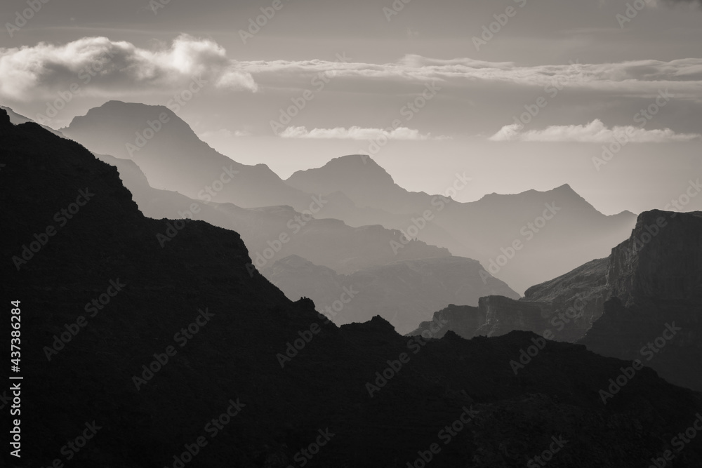 black and white sunset in the mountains