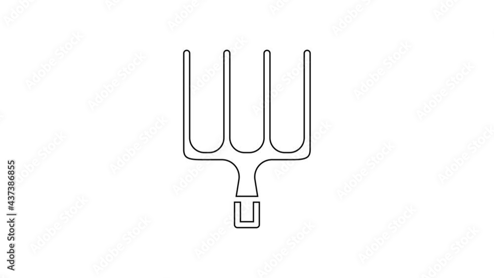 Black line Garden pitchfork icon isolated on white background. Garden fork sign. Tool for horticulture, agriculture, farming. 4K Video motion graphic animation Black line Garden pitchfork icon isolated on white background. Garden fork sign. Tool for horticulture, agriculture, farming. 4K Video motion graphic animation