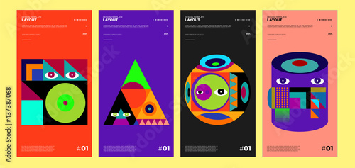 Colorful abstract geometric bauhaus and ethnic poster design template © yahya