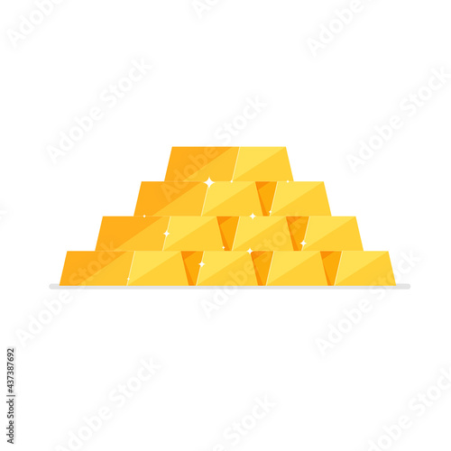 Stack of isometric shiny gold bars or ingots isolated on white background. Business concept. Icon for web, games, apps. Vector illustration.	