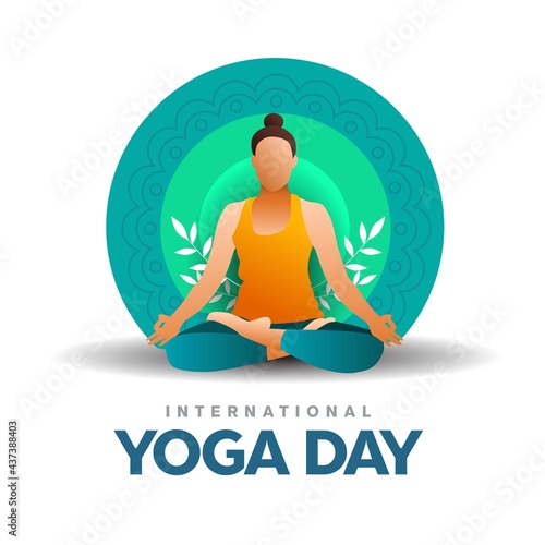international yoga day. yoga body posture. Woman practicing yoga. vector illustration design © Arun