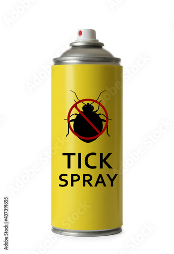 Tick spray isolated on white. Insect repellent
