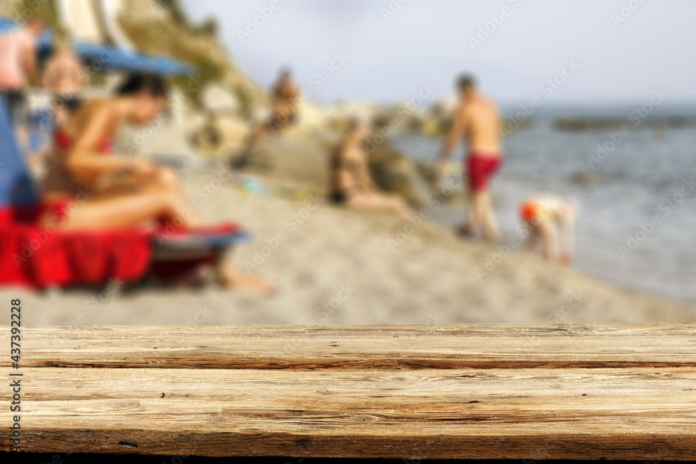 Table background of free space and summer landscape of beach 