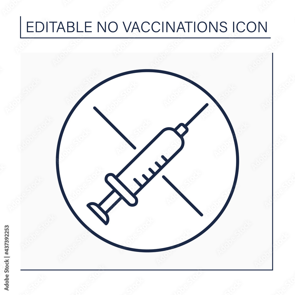 Syringe line icon. Vaccination refusal. Stop sharing vaccine.No vaccinations concept. Isolated vector illustration. Editable stroke Syringe line icon. Vaccination refusal. Stop sharing vaccine.No vaccinations concept. Isolated vector illustration. Editable stroke