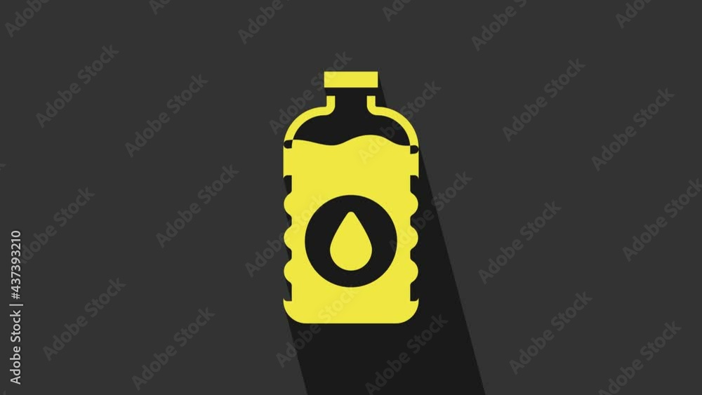 Yellow Bottle of water icon isolated on grey background. Soda aqua drink sign. 4K Video motion graphic animation Yellow Bottle of water icon isolated on grey background. Soda aqua drink sign. 4K Video motion graphic animation