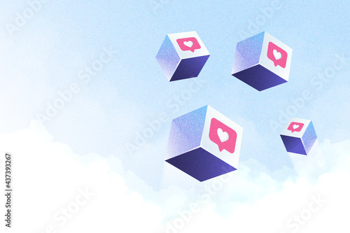 Background, abstract illustration cubes with love icon for web pages. (ID: 437393267)
