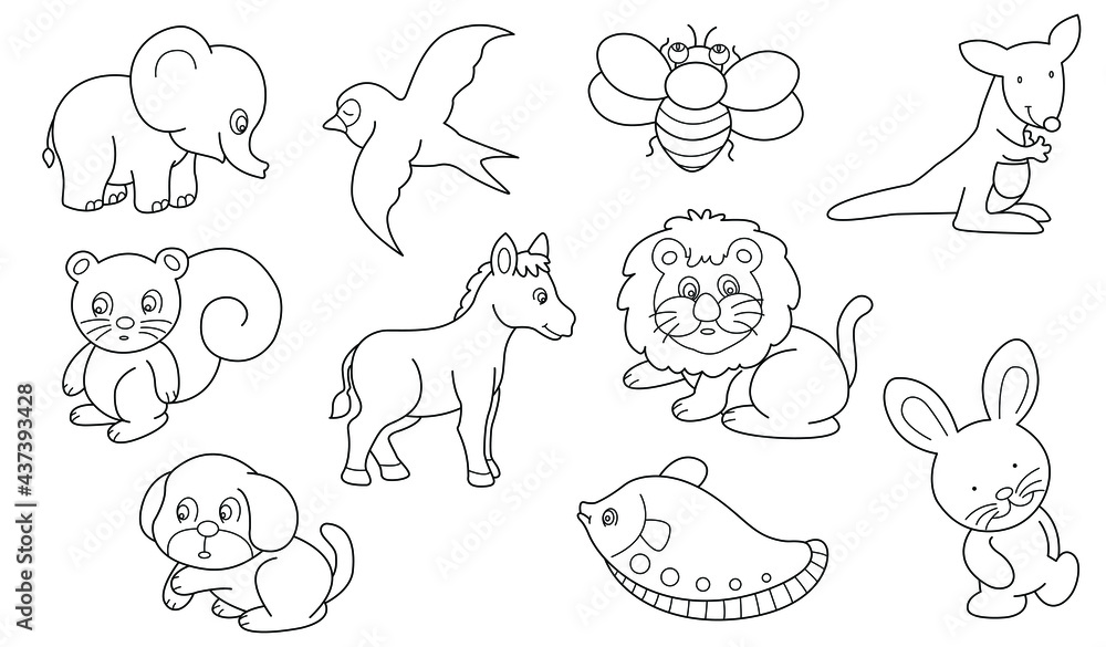 Cute design animal vector set 7 (Outline)