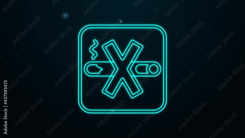 Glowing neon line No Smoking icon isolated on black background. Cigarette symbol. 4K Video motion graphic animation Glowing neon line No Smoking icon isolated on black background. Cigarette symbol. 4K Video motion graphic animation