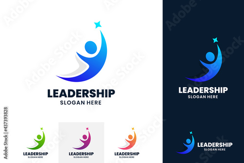 Success people logo template design. Leadership logo concept. Healthy life vector illustration.