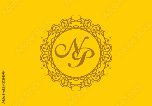 NP initial letter in vintage circle frame
