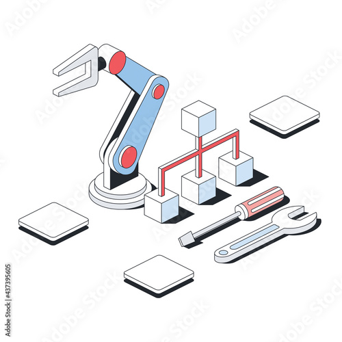 Customization options, engineering, robot control. Vector 3d line isometric, color web icons, new flat style. Creative design idea for infographics.
