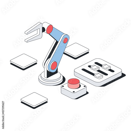 Engineering, customization options, robot control. Vector 3d line isometric, color web icons, new flat style. Creative design idea for infographics.