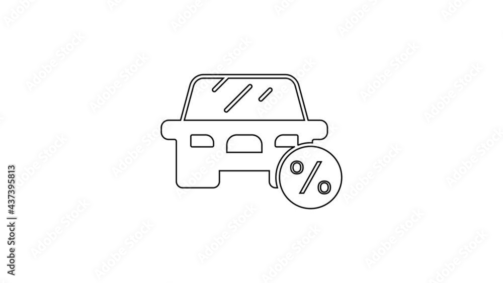 Black line Car leasing percent icon isolated on white background. Credit percentage symbol. 4K Video motion graphic animation Black line Car leasing percent icon isolated on white background. Credit percentage symbol. 4K Video motion graphic animation