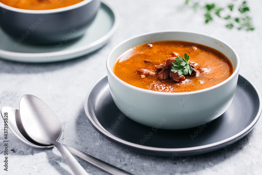 Bean soup with meat, ground paprika and carrot Bean soup with meat, ground paprika and carrot
