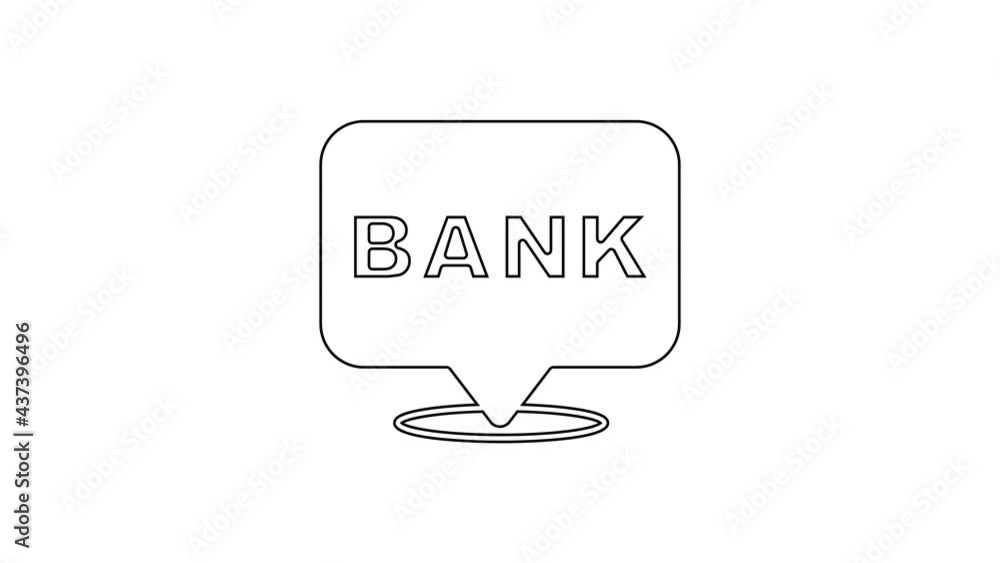 Black line Bank building icon isolated on white background. 4K Video motion graphic animation Black line Bank building icon isolated on white background. 4K Video motion graphic animation