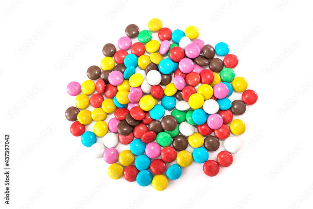 colored candies isolated on white background. View from above. colored candies isolated on white background. View from above.