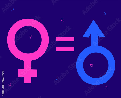 Gender symbols: male and female compatibility icon, rectangular, round shape. Vector graphics
