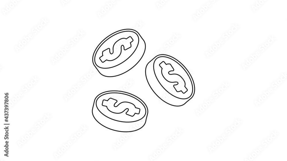 Black line Coin money with dollar symbol icon isolated on white background. Banking currency sign. Cash symbol. 4K Video motion graphic animation Black line Coin money with dollar symbol icon isolated on white background. Banking currency sign. Cash symbol. 4K Video motion graphic animation