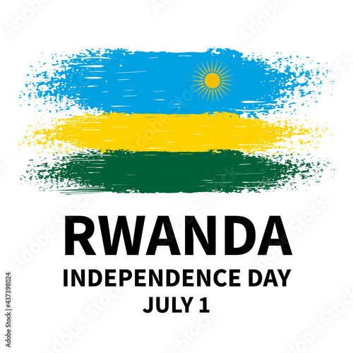 Rwanda Independence Day calligraphy lettering with brush stroke flag. National holiday celebrated on July 1. Vector template for typography poster, banner, greeting card, flyer