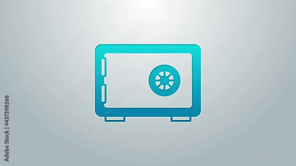 Blue line Safe icon isolated on grey background. The door safe a bank vault with a combination lock. Reliable Data Protection. 4K Video motion graphic animation Blue line Safe icon isolated on grey background. The door safe a bank vault with a combination lock. Reliable Data Protection. 4K Video motion graphic animation