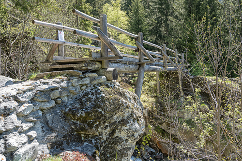 Holzsteg ob dem Dorf Blatten, bei Naters, Goms, Kanton Wallis, Schweiz photo