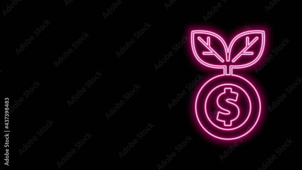 Glowing neon line Dollar plant icon isolated on black background. Business investment growth concept. Money savings and investment. 4K Video motion graphic animation Glowing neon line Dollar plant icon isolated on black background. Business investment growth concept. Money savings and investment. 4K Video motion graphic animation
