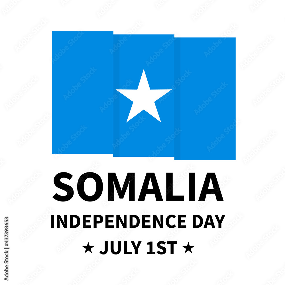 Somalia Independence Day lettering with flag isolated on white. National holiday celebrated on July 1. Vector template for greeting card, banner, typography poster, flyer Somalia Independence Day lettering with flag isolated on white. National holiday celebrated on July 1. Vector template for greeting card, banner, typography poster, flyer