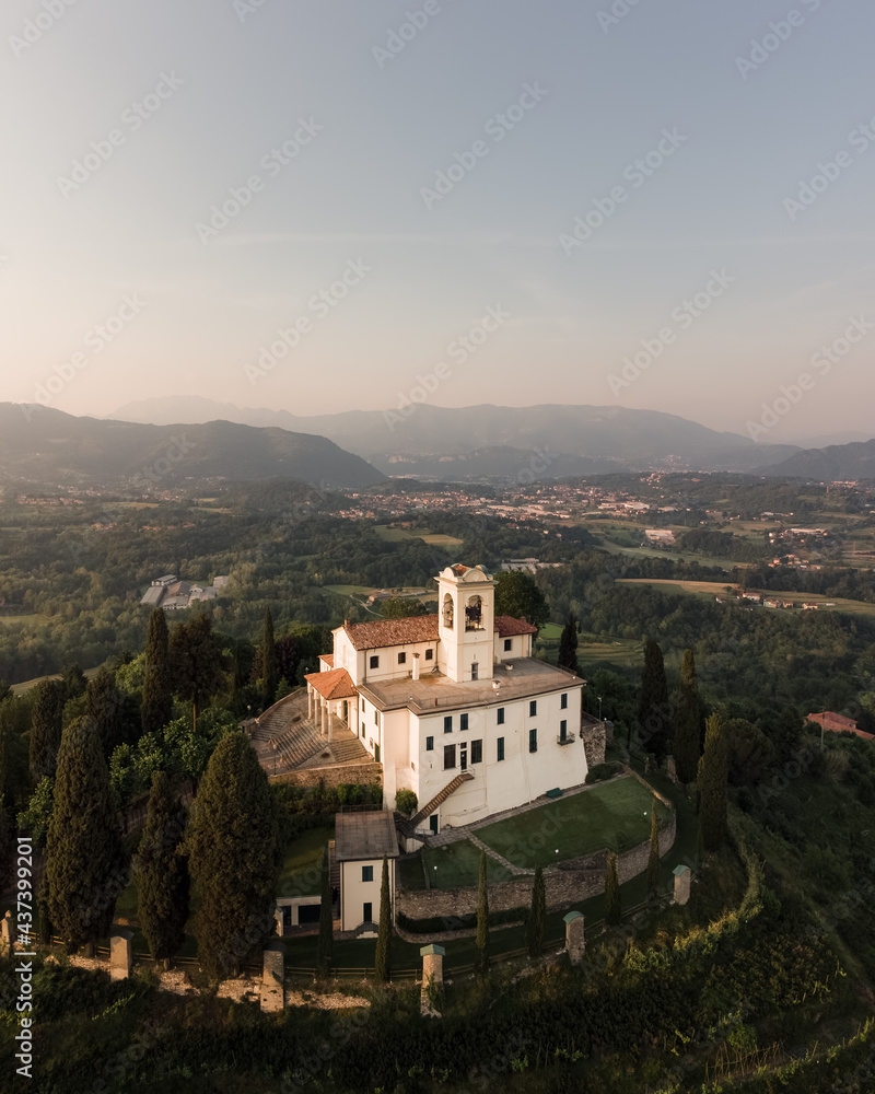 Sanctuary in Montevecchia, Brianza. Shot from a drone.