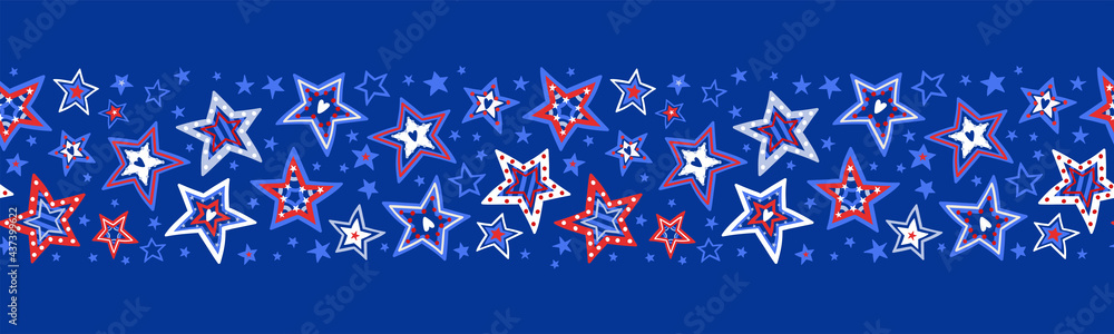 Cute hand drawn seamless pattern with doodle stars, patriotic background, great for 4th of July, textiles, banners, wrapping, wallpapers - vector design Cute hand drawn seamless pattern with doodle stars, patriotic background, great for 4th of July, textiles, banners, wrapping, wallpapers - vector design