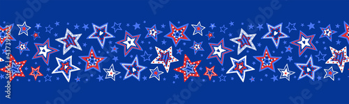 Cute hand drawn seamless pattern with doodle stars, patriotic background, great for 4th of July, textiles, banners, wrapping, wallpapers - vector design