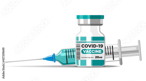 Vaccination concept. Vaccine vial and syringe with needle. Vector template on transparent background