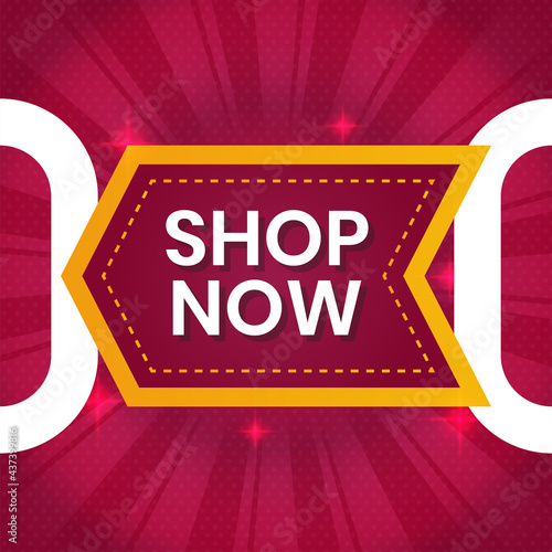 shop now social media banner. persuasion element design with maroon orange color. element marketing or seasonal advertising or campaign