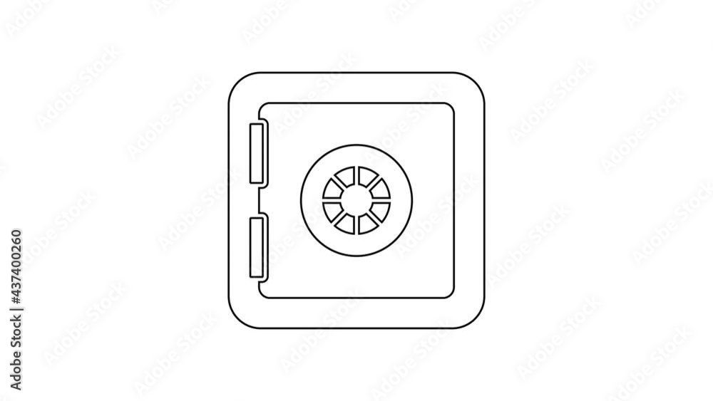 Black line Safe icon isolated on white background. The door safe a bank vault with a combination lock. Reliable Data Protection. 4K Video motion graphic animation Black line Safe icon isolated on white background. The door safe a bank vault with a combination lock. Reliable Data Protection. 4K Video motion graphic animation