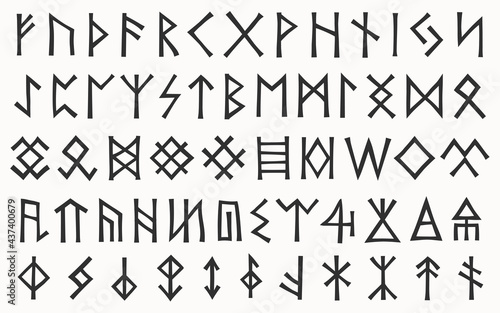 Runes. Vector collection of runic letters  which were used in Germanic languages before Latin alphabet. Scandinavian variants futhark  Anglo-Saxon variant futhorc and several abstract runes.