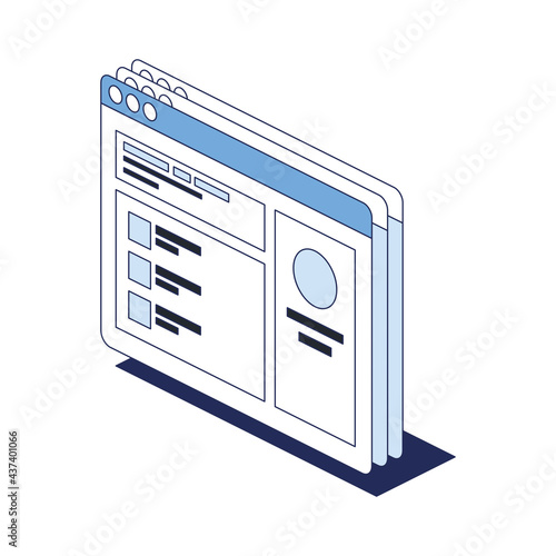 Window desktop screens app. Vector 3d line isometric, color web icons, new flat style. Creative design idea for infographics.