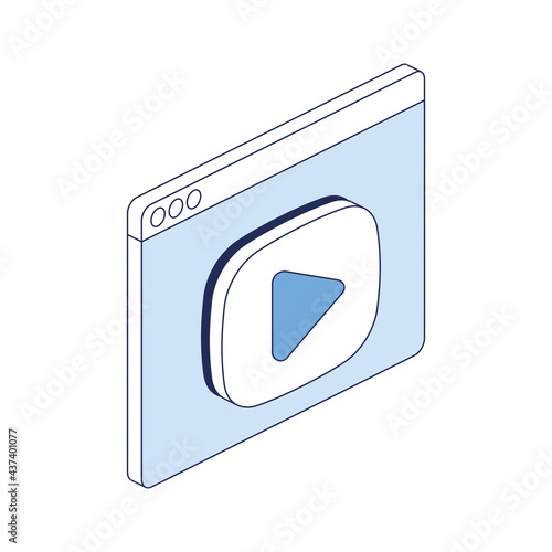 Window screen video player. Vector 3d line isometric, color web icons, new flat style. Creative design idea for infographics.