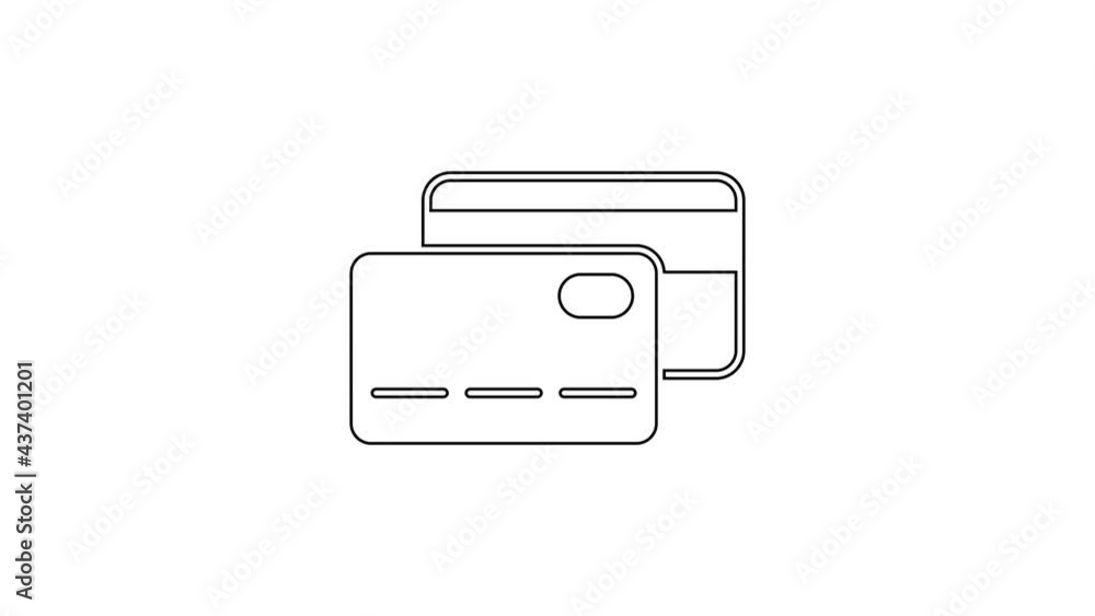 Black line Credit card icon isolated on white background. Online payment. Cash withdrawal. Financial operations. Shopping sign. 4K Video motion graphic animation Black line Credit card icon isolated on white background. Online payment. Cash withdrawal. Financial operations. Shopping sign. 4K Video motion graphic animation