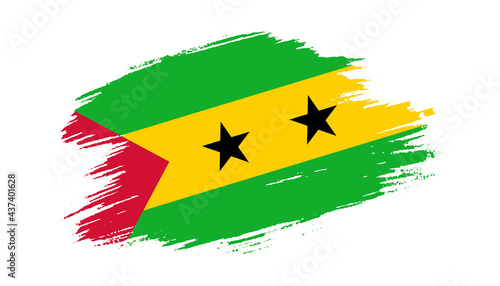 Patriotic of Sao Tome and Principe flag in brush stroke effect on white background