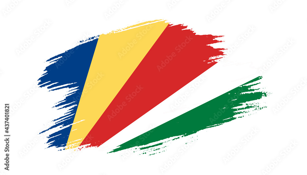 Obraz premium Patriotic of Seychelles flag in brush stroke effect on white background