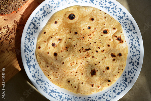 Closeup of cooked chapati showing burnt blisters - India's favorite food.